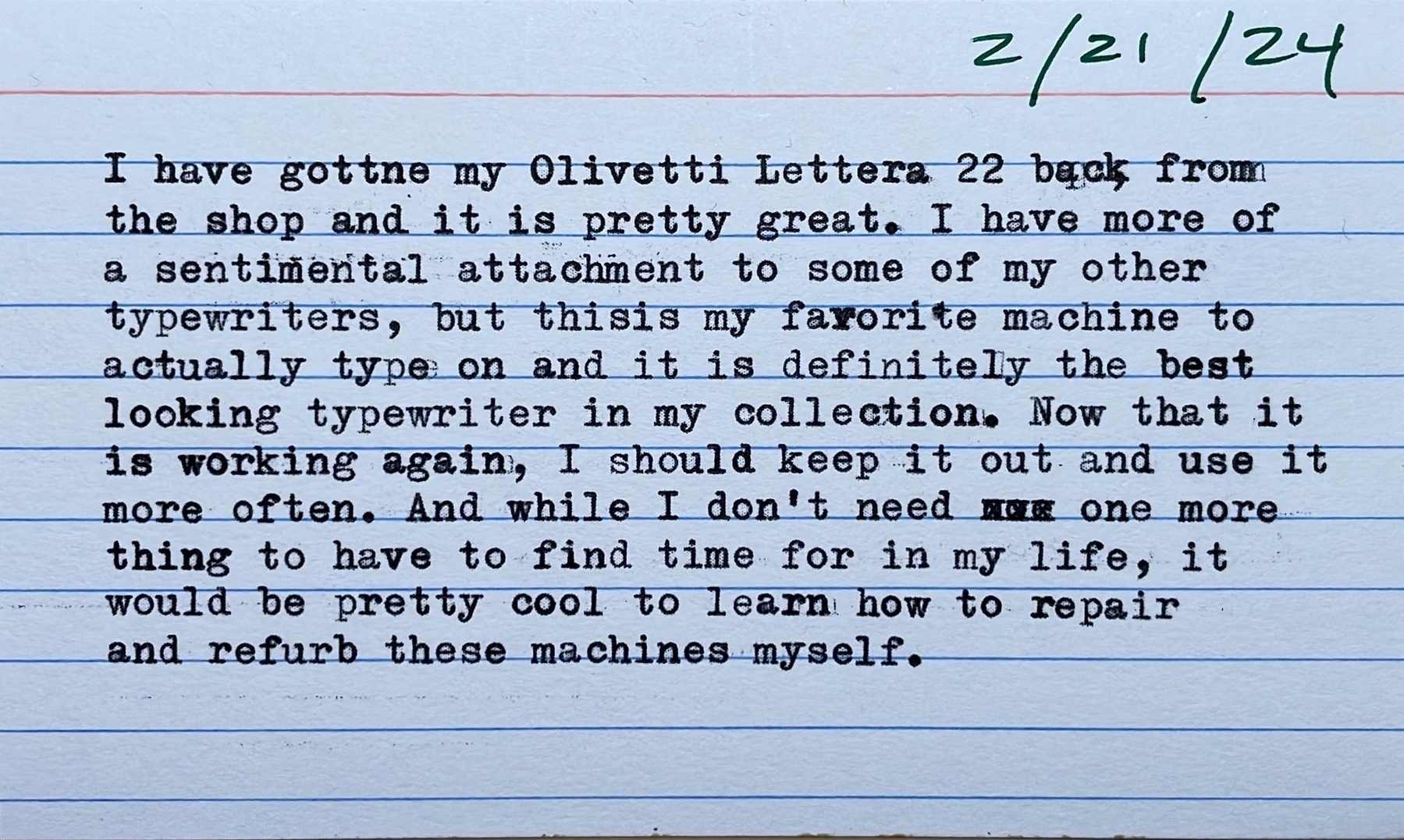 Hand-typed index card