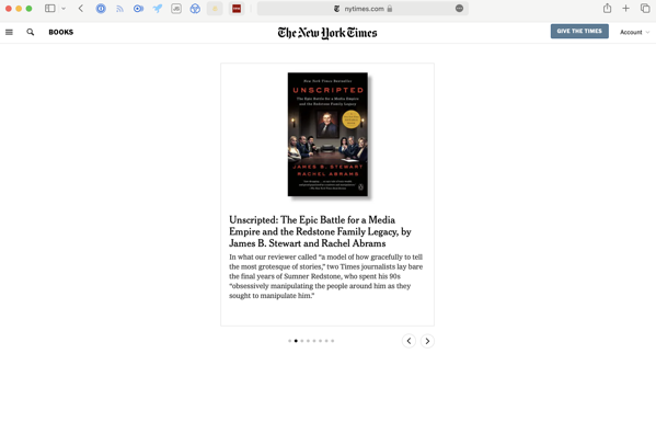 screenshot of the book review section of the NYT