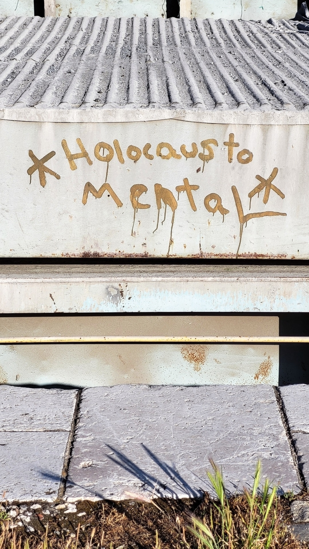 "holocausto mental" painted on a ship 