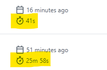 Two time entries showing durations of 41 seconds and 25 minutes 58 seconds are highlighted in yellow.