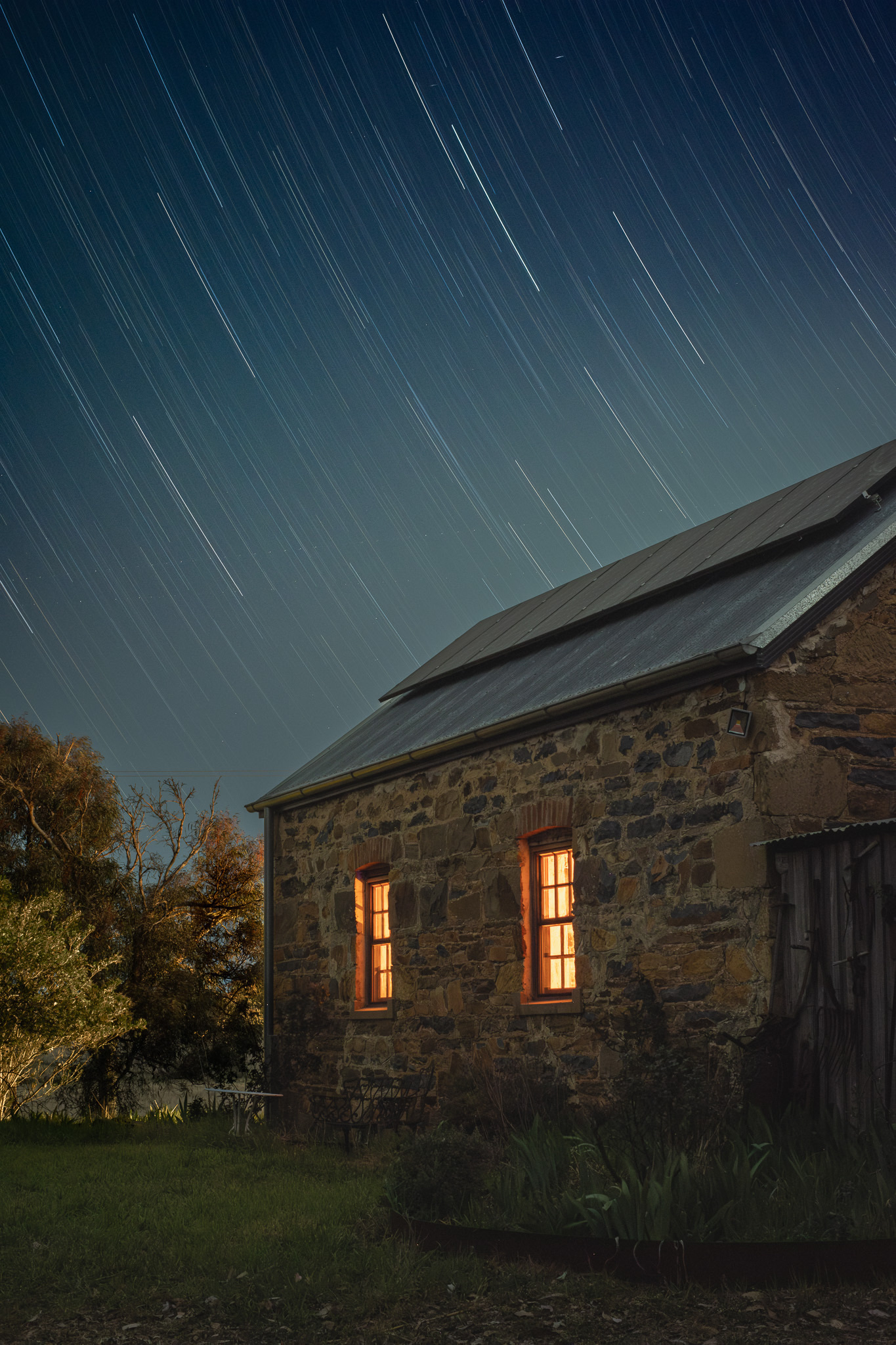 A single image star trail captured over a historic building near Gundaroo in Canberra’s north.