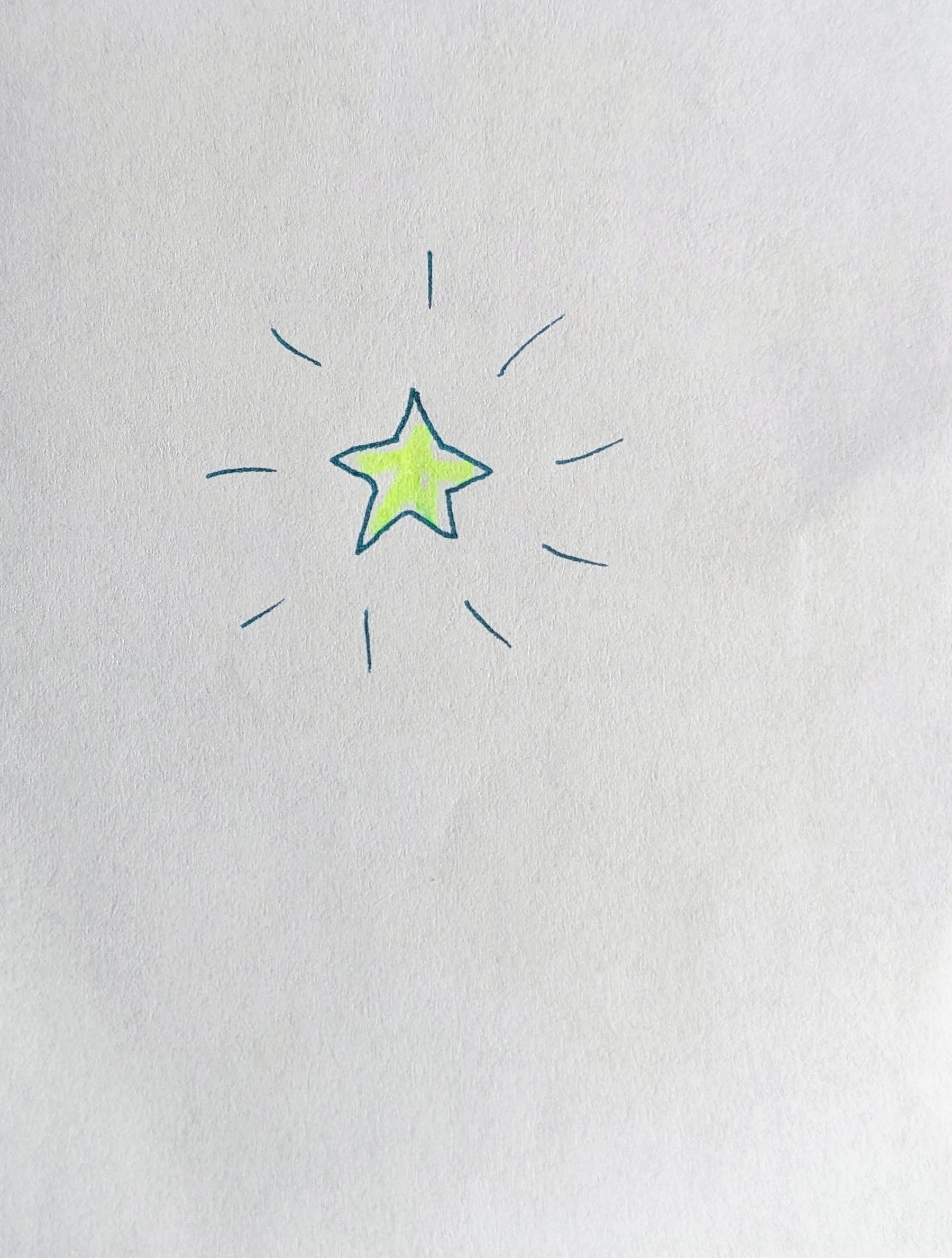 drawing of a small shining five-pointed star with a lot of white space around it