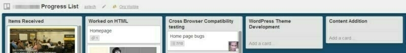 Progress list on Trello