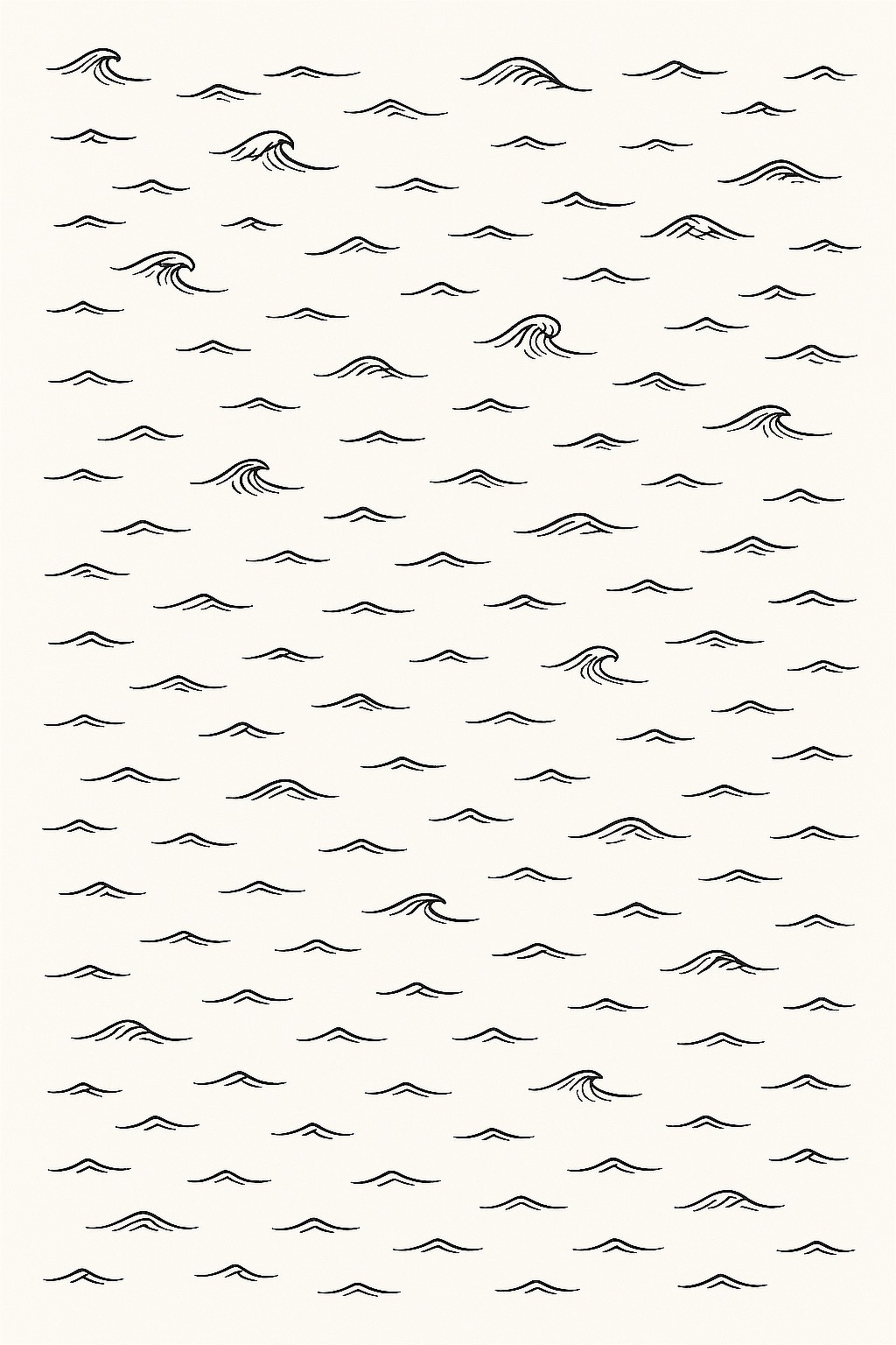 Auto-generated description: Black line drawings of ocean waves are arranged in a repeating pattern on a light background.