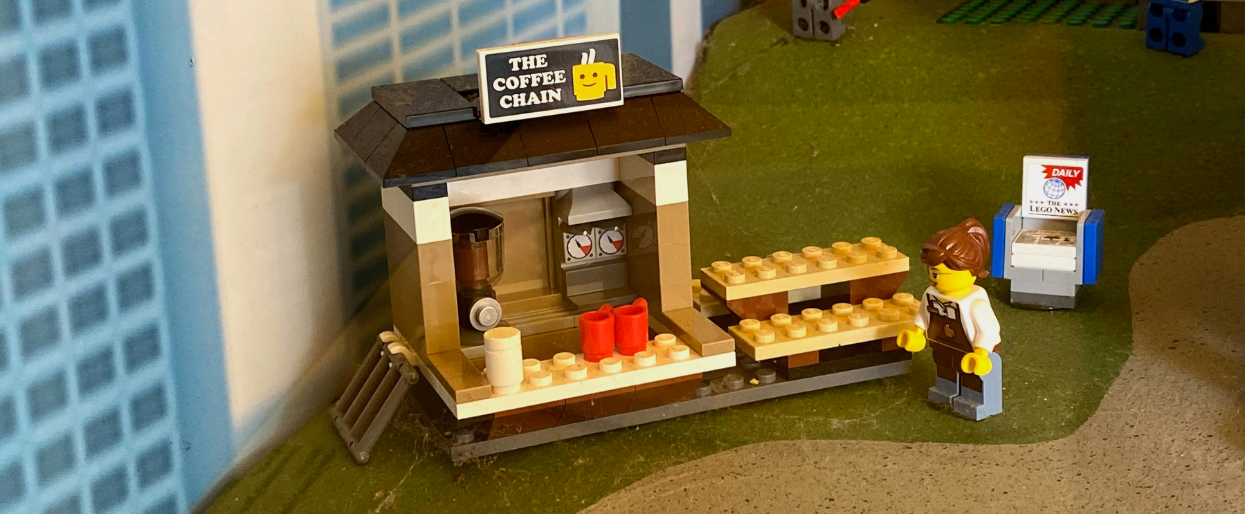 Lego build of a small building called “The Coffee Chain”