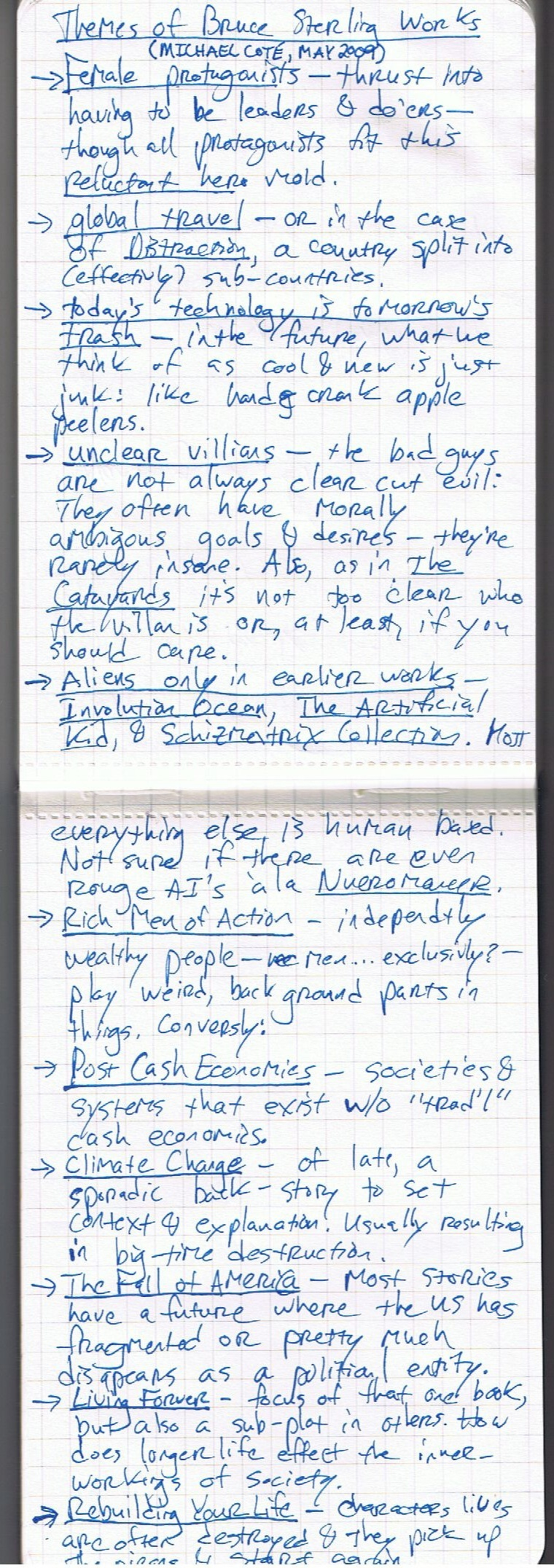 Themes of Bruce Sterling Works