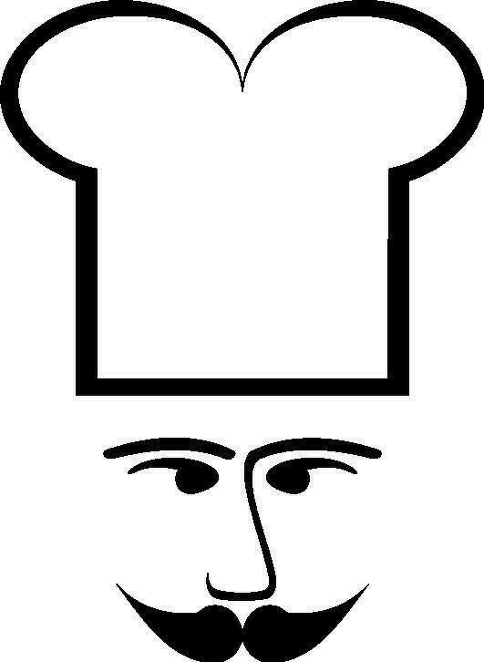 Auto-generated description: A minimalist drawing features a chef's hat as the upper part of a mustached face.