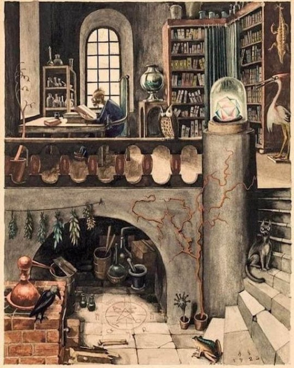Pen-and-ink fantasy illustration of fighters and adventurers gathered at a guild hall noticeboard