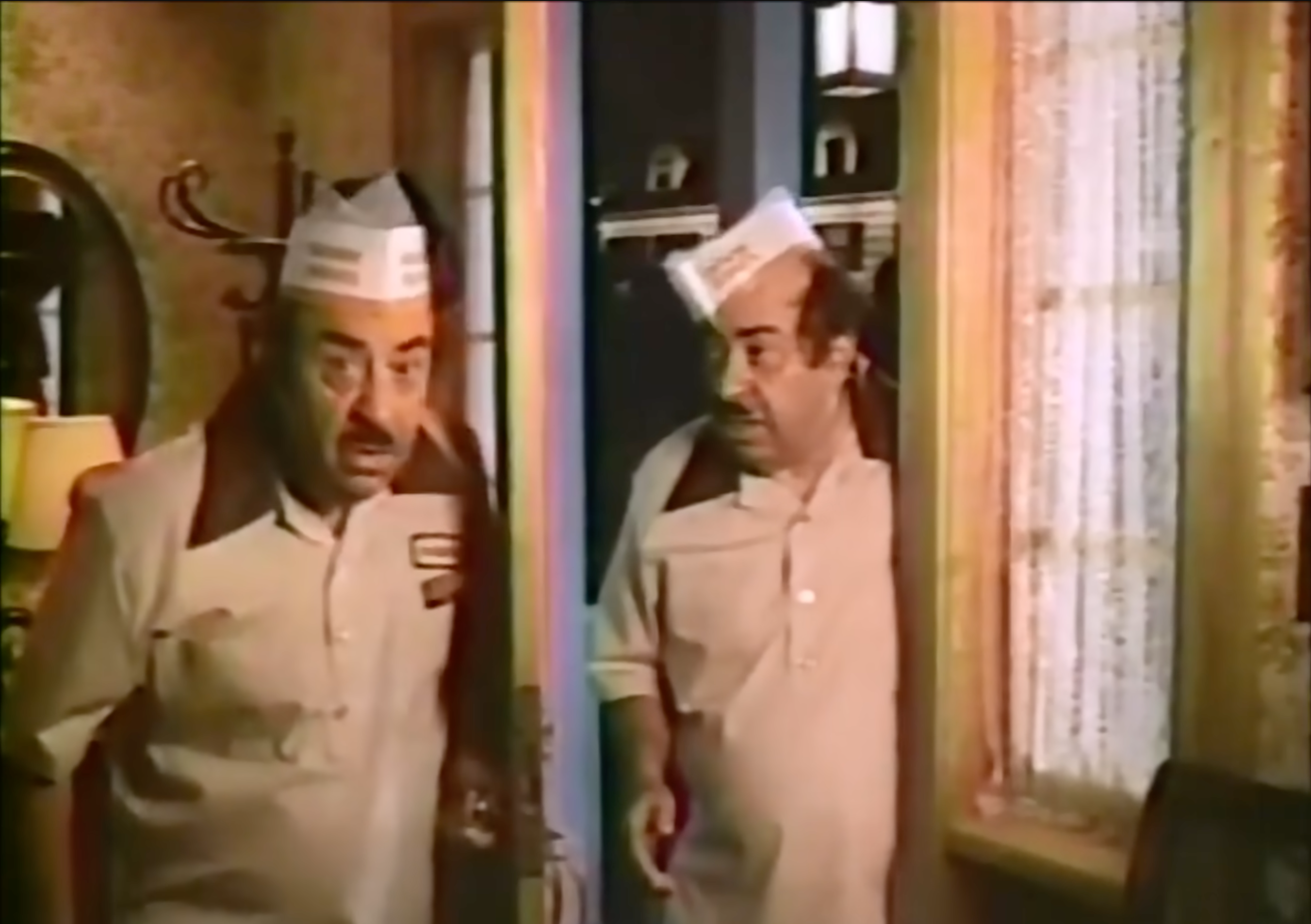 Two uniformed individuals are entering a room, both wearing similar hats and looking surprised. Dunkin Donuts Presents Time To Make The Donuts 1984 TV Commercial
