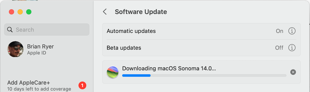 Screenshot of software update dialog for Sonoma