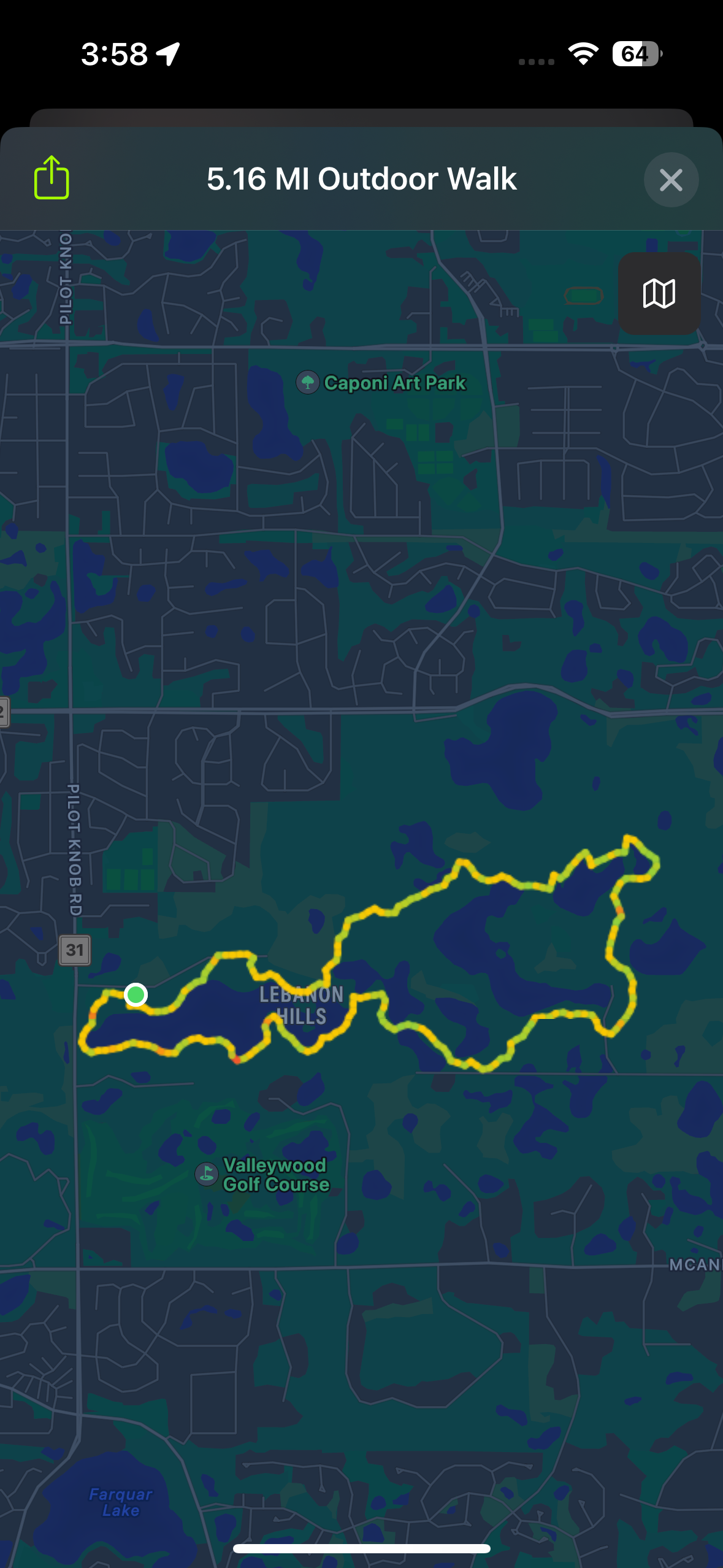 5 mile hike route at Lebanon Hills in Eagan, MN