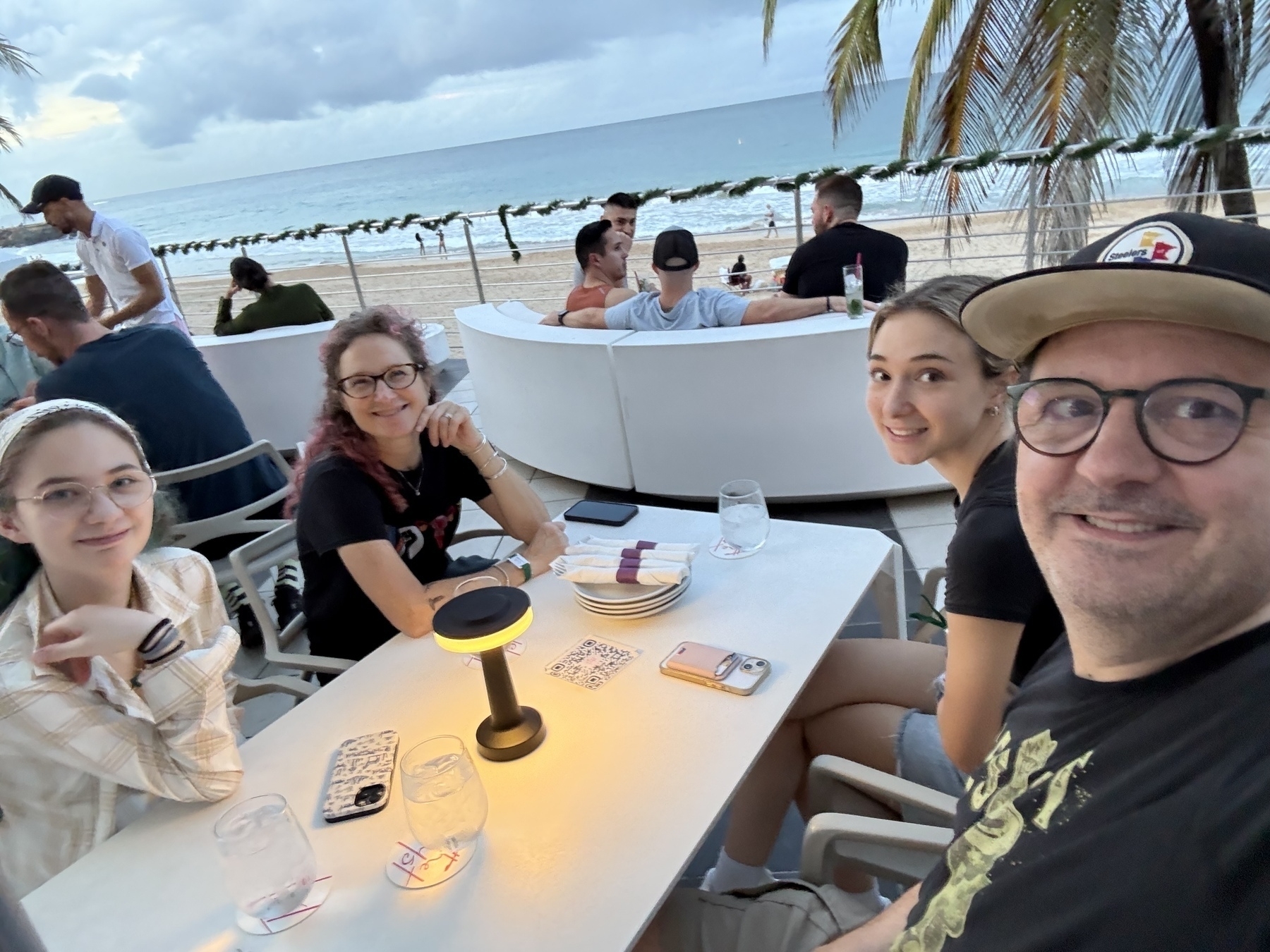 Family dinner with an ocean view