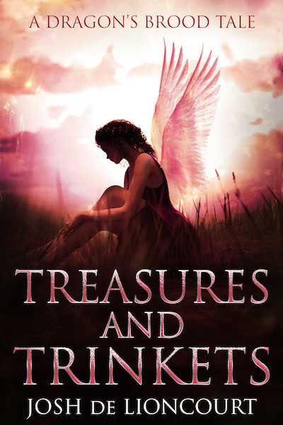 Treasures and Trinkets: A Dragon's Brood Tale. A faerie girl sits in the woods at sunset, her face lost in shadow.