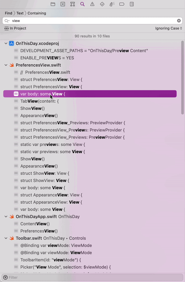 Xcode collapse navigator items