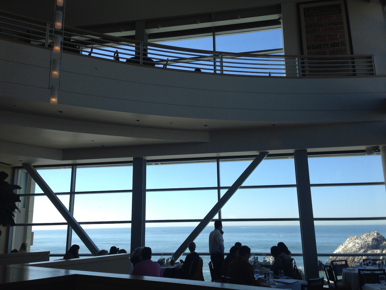 Sutro's, the fancier restaurant on the Cliff House's lower level. The balcony bar is visible at the top of the picture.