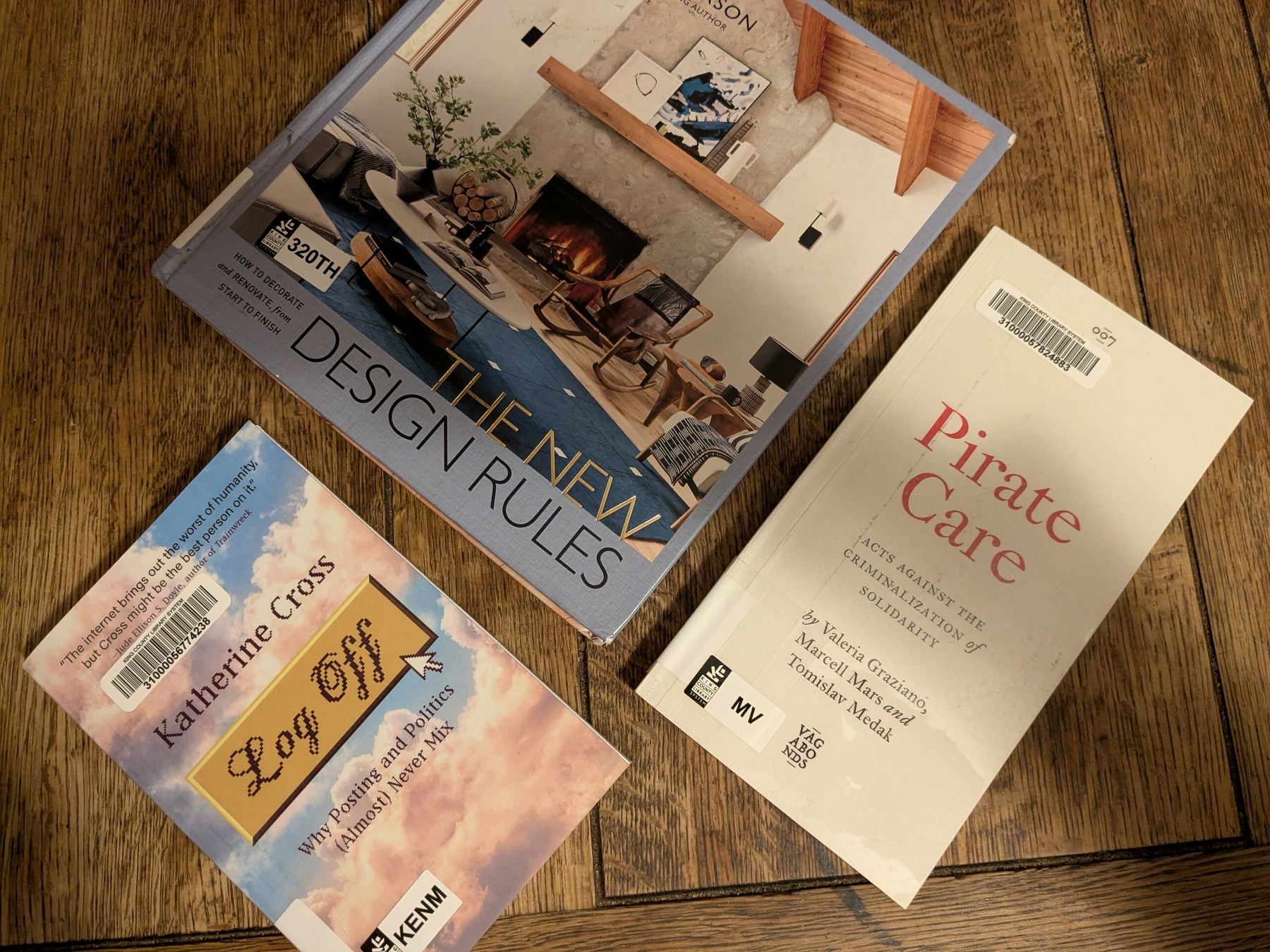 three library books fanned out at angles 