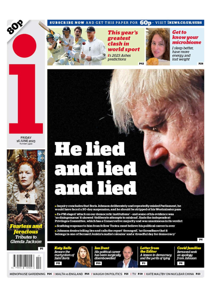Image of the i newspaper front page