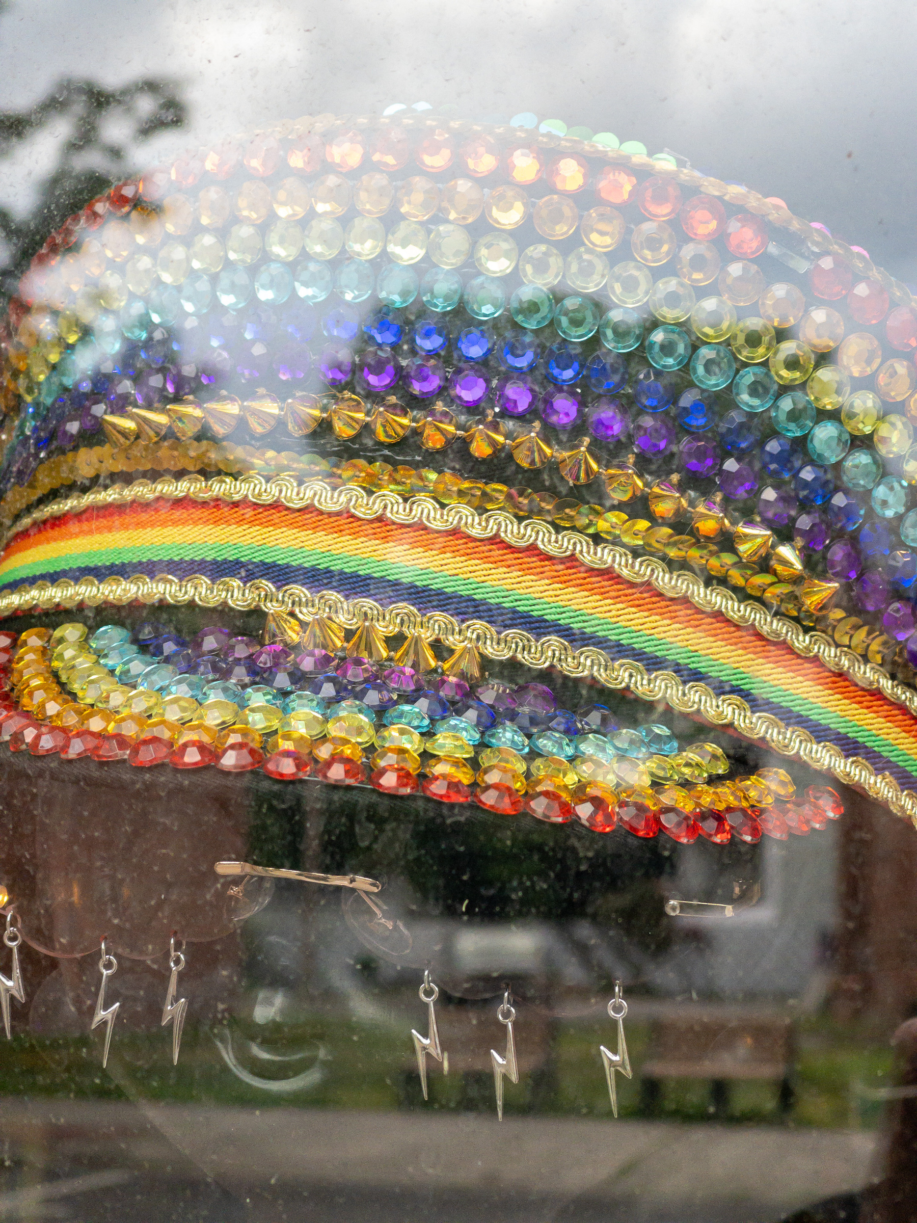 Gay pride rainbow captains hat.