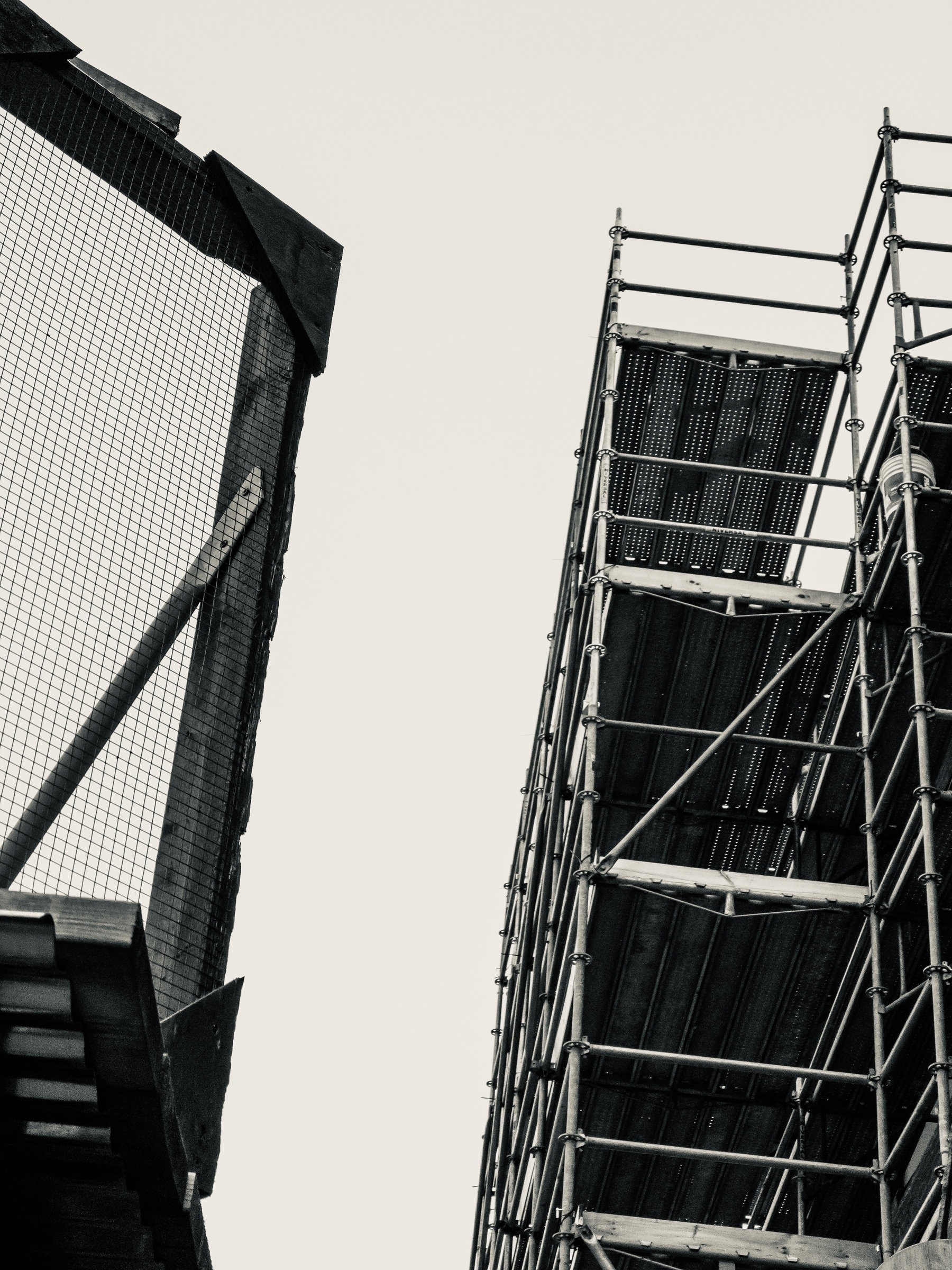 Silvertone image of construction scaffolding.
