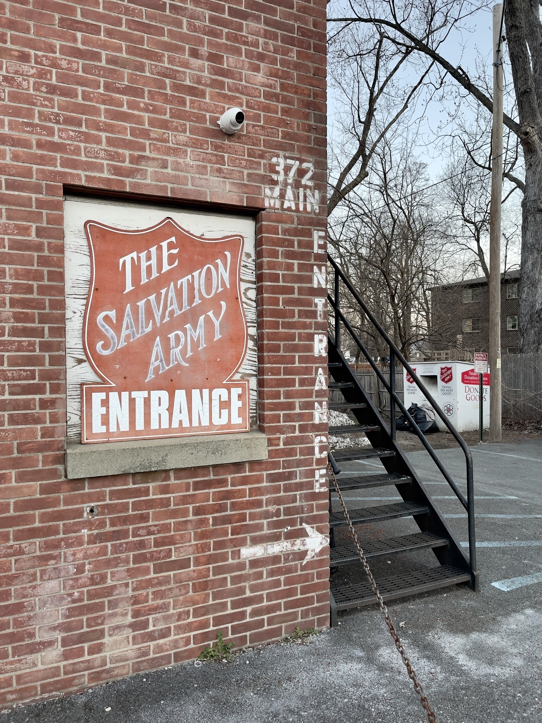 Old Salvation Army entrance signage.
