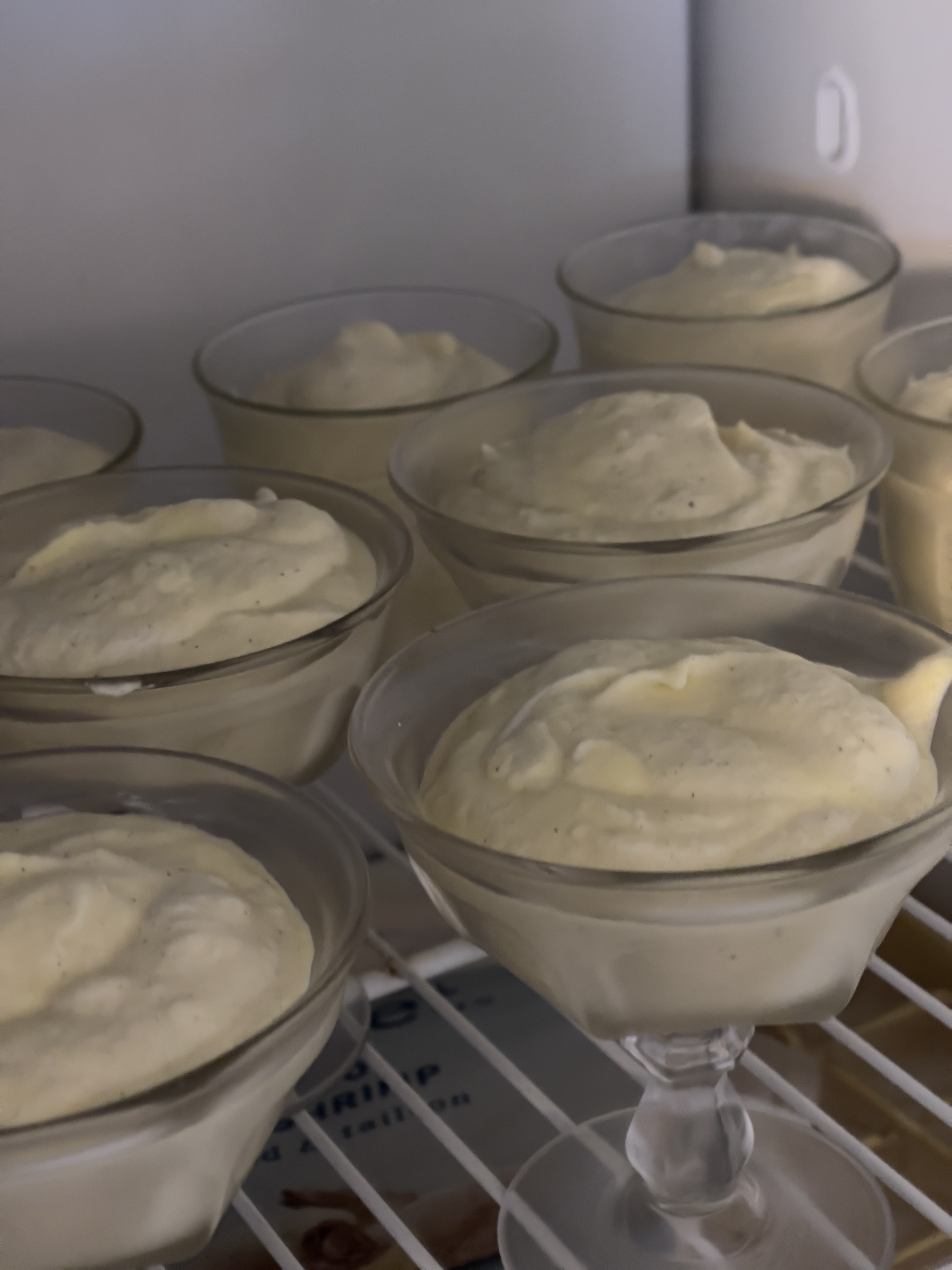Frozen soufflés in glass desert glasses in the freezer.