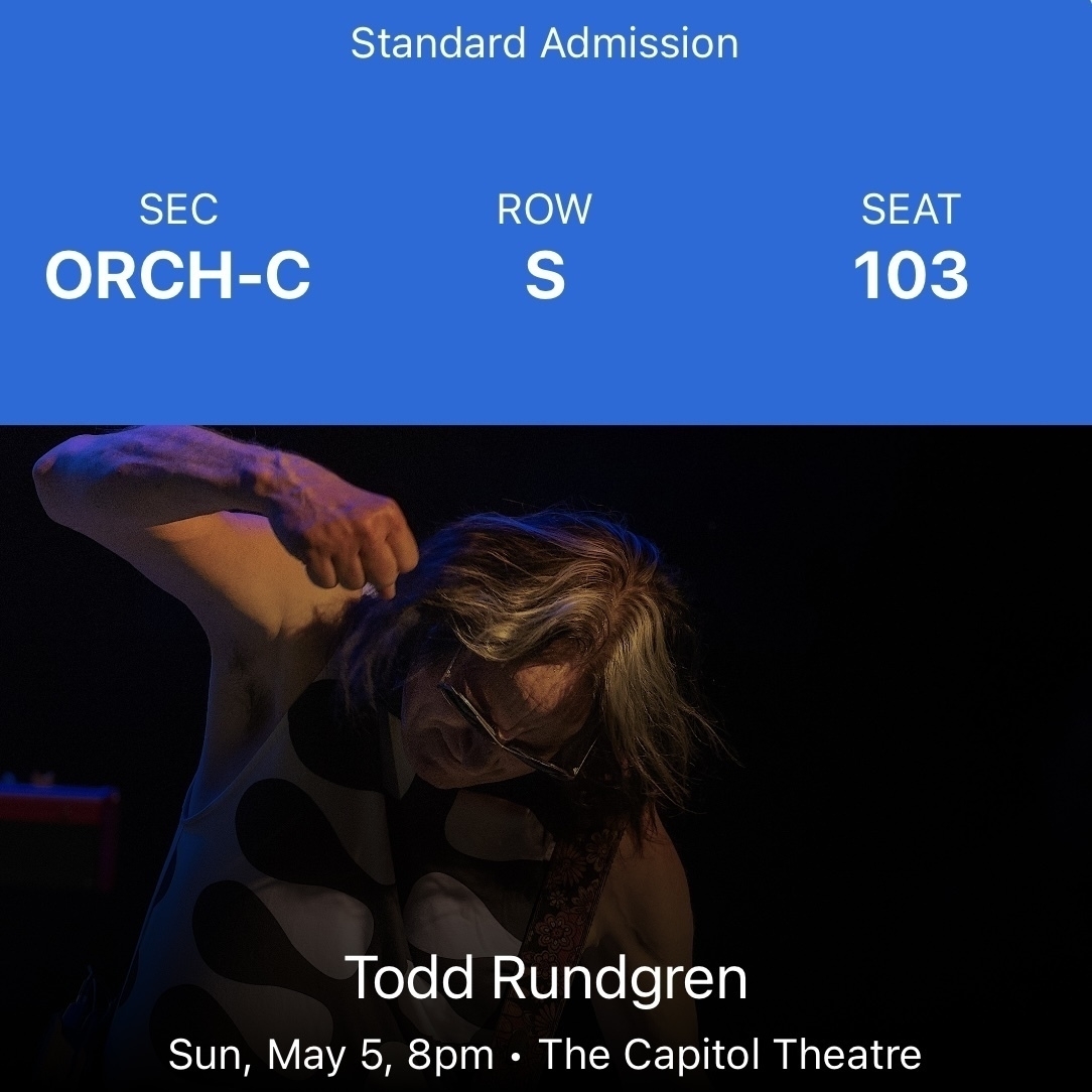 Screenshot of concert ticket for Todd Rundgren show.
