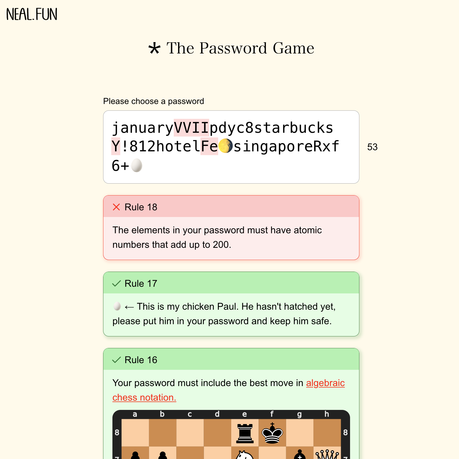 Screenshot of The Password Game with Rule 18 unsolved