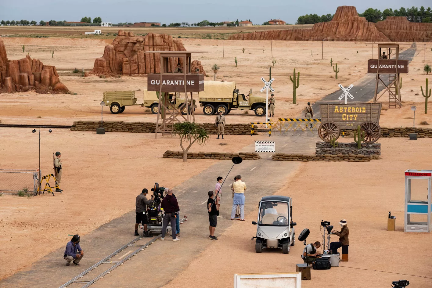one of the sets of the movie Asteroid City, with cameras