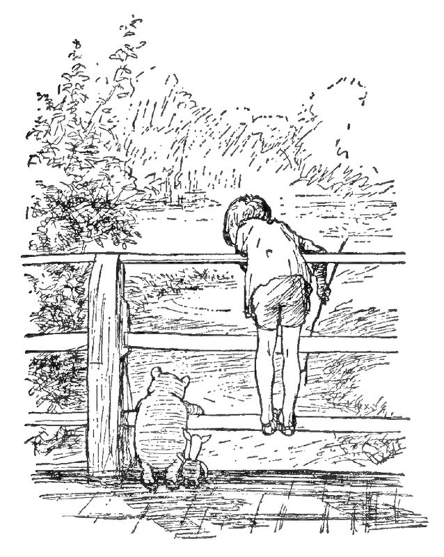 Pooh-Piglet-and-CR-at-bridge.jpg Pooh Piglet and CR at bridge.