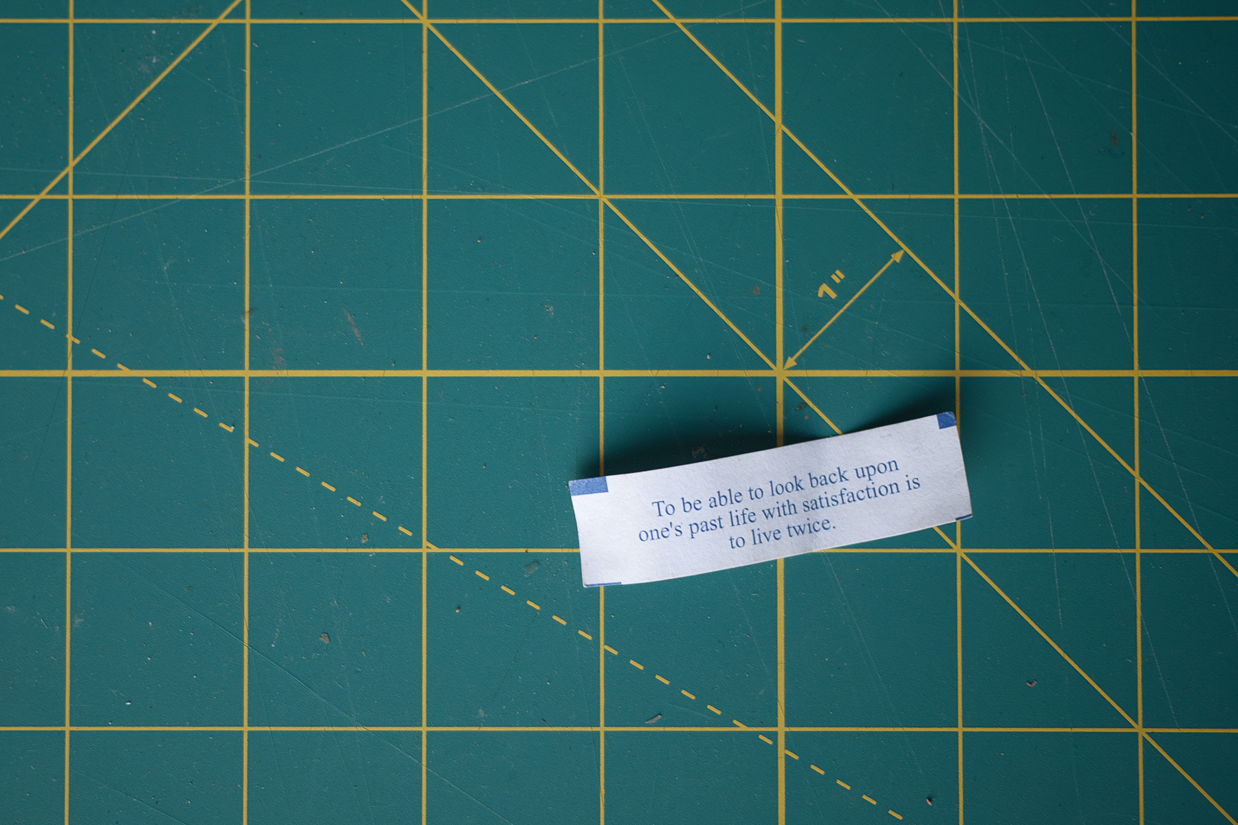 Fortune cookie that reads "To be able to look back upon one's past life with satisfaction is to live twice." - Lumix GF1 