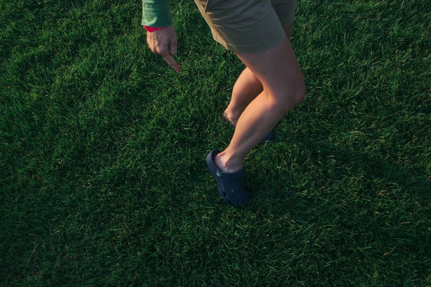 Person pointing at Croc shoe - Canon 20D