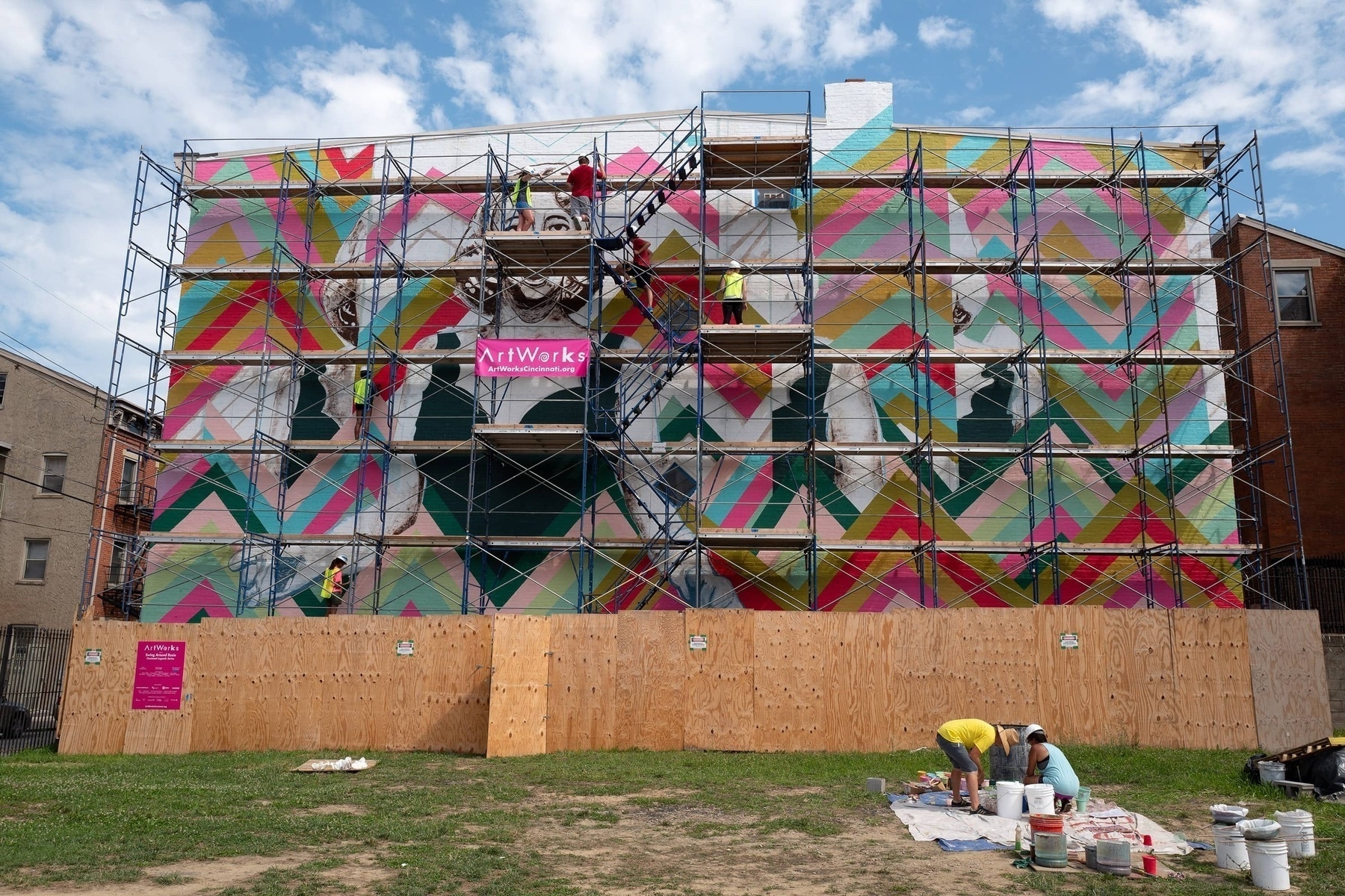 Mural of Rosemary Clooney designed by Natalie Lanese being painted in Over-The-Rhine in Cincinnati - Leica Q