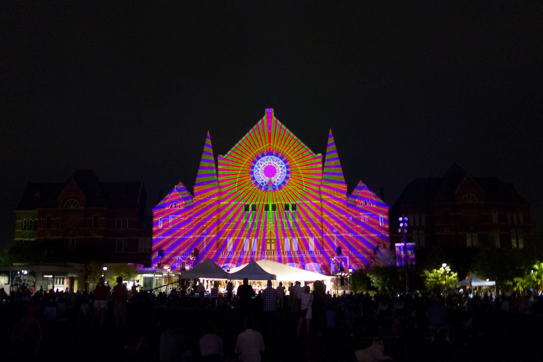 Graphics projected on Music Hall in Cincinnati for a light festival - Sony RX100