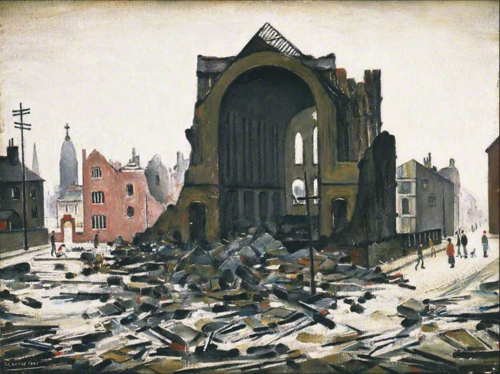 St Augustine's Church, Manchester (1945) by Laurence Stephen Lowry (1887 - 1976), English artist.