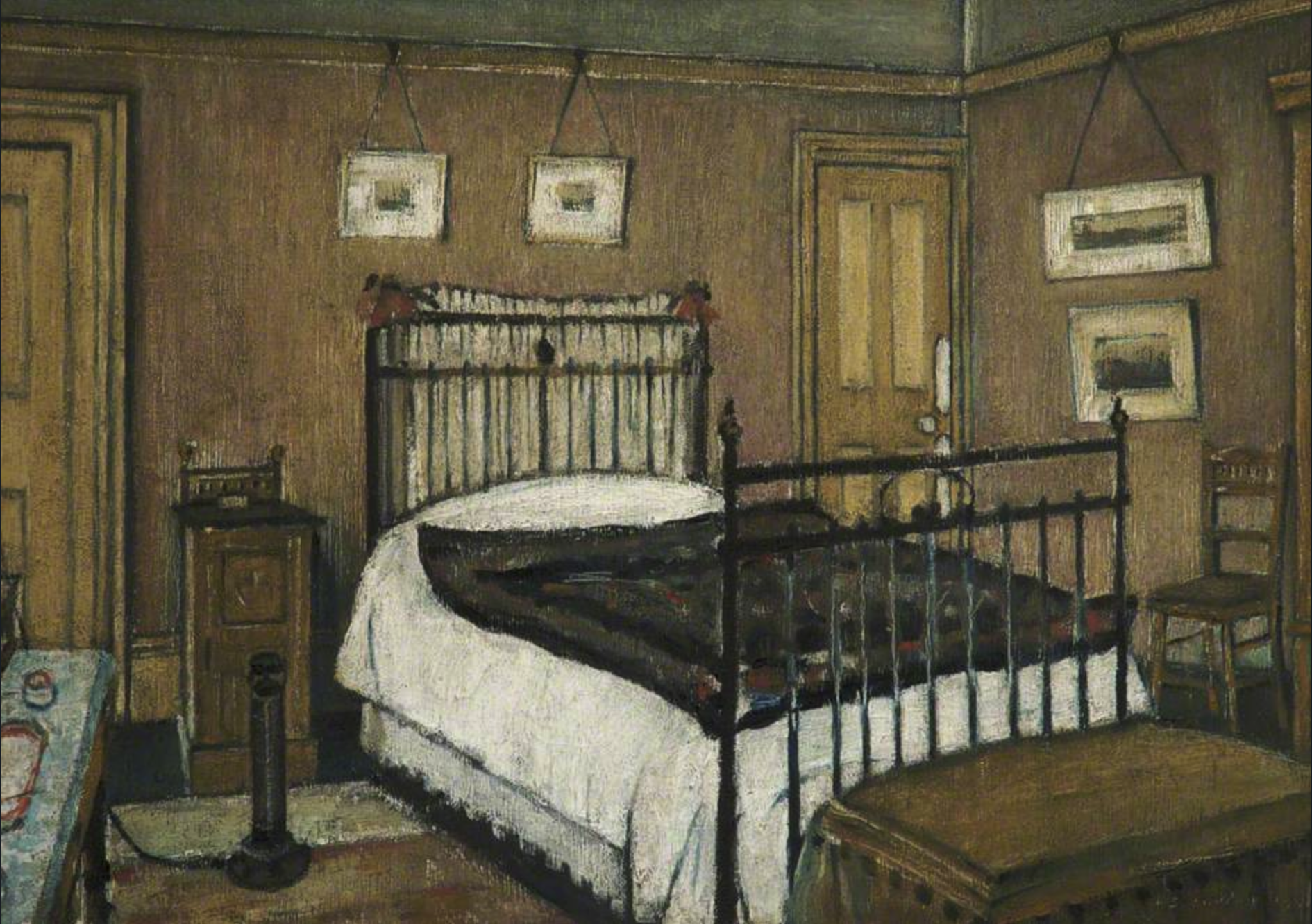 The Bedroom, Pendlebury (1940) by Laurence Stephen Lowry (1887 - 1976), English artist.