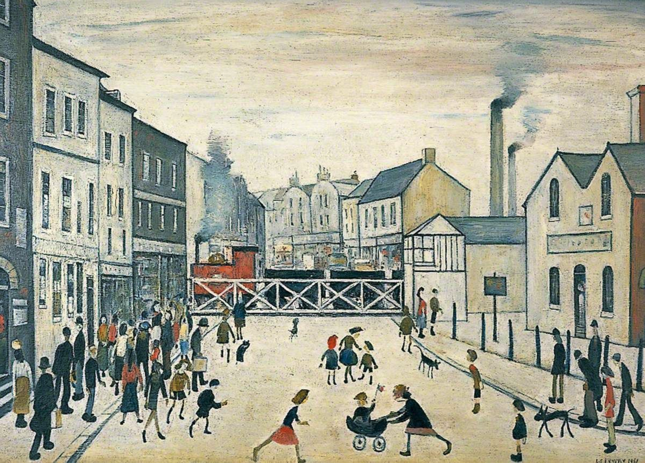 Level Crossing, Burton-upon-Trent (1961) by Laurence Stephen Lowry (1887 - 1976), English artist.