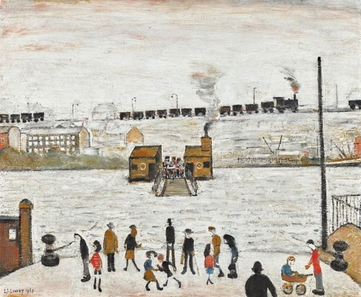 The Ferry at Blyth (1963) by Laurence Stephen Lowry (1887 - 1976), English artist.