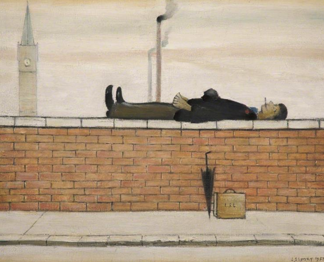 Man Lying on a Wall (1957) by Laurence Stephen Lowry (1887 - 1976), english artist