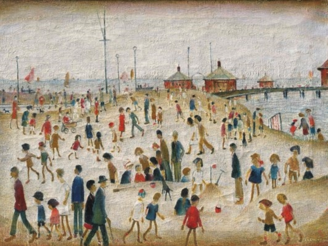Lytham Pier (1945) by Laurence Stephen Lowry (1887 - 1976), English artist.