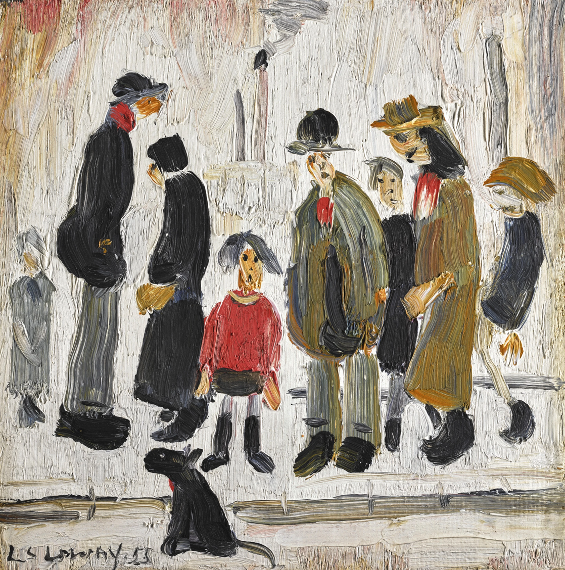Figures in the Street (1955) by Laurence Stephen Lowry (1887 - 1976), English artist.