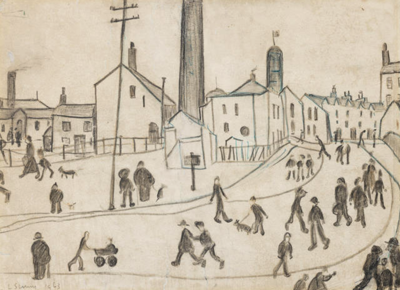 Northern Street Scene (1963) by Laurence Stephen Lowry (1887 - 1976), English artist.