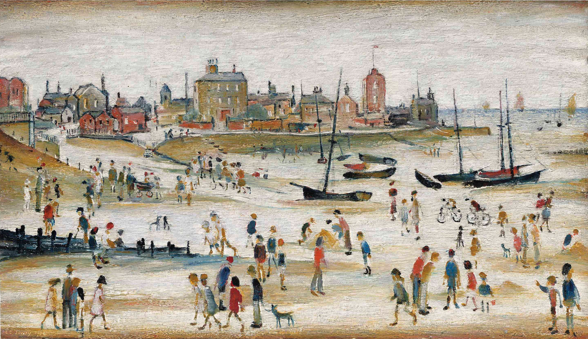 Beach Scene (1946) by Laurence Stephen Lowry (1887 - 1976), English artist.