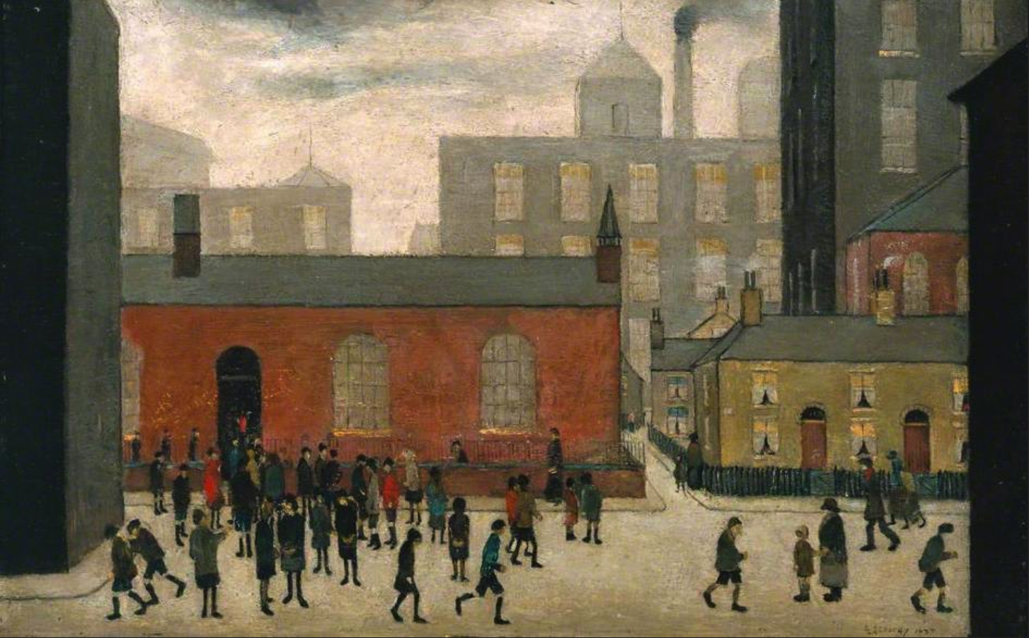 Coming Out of School (1927) by Laurence Stephen Lowry (1887 - 1976), English artist.