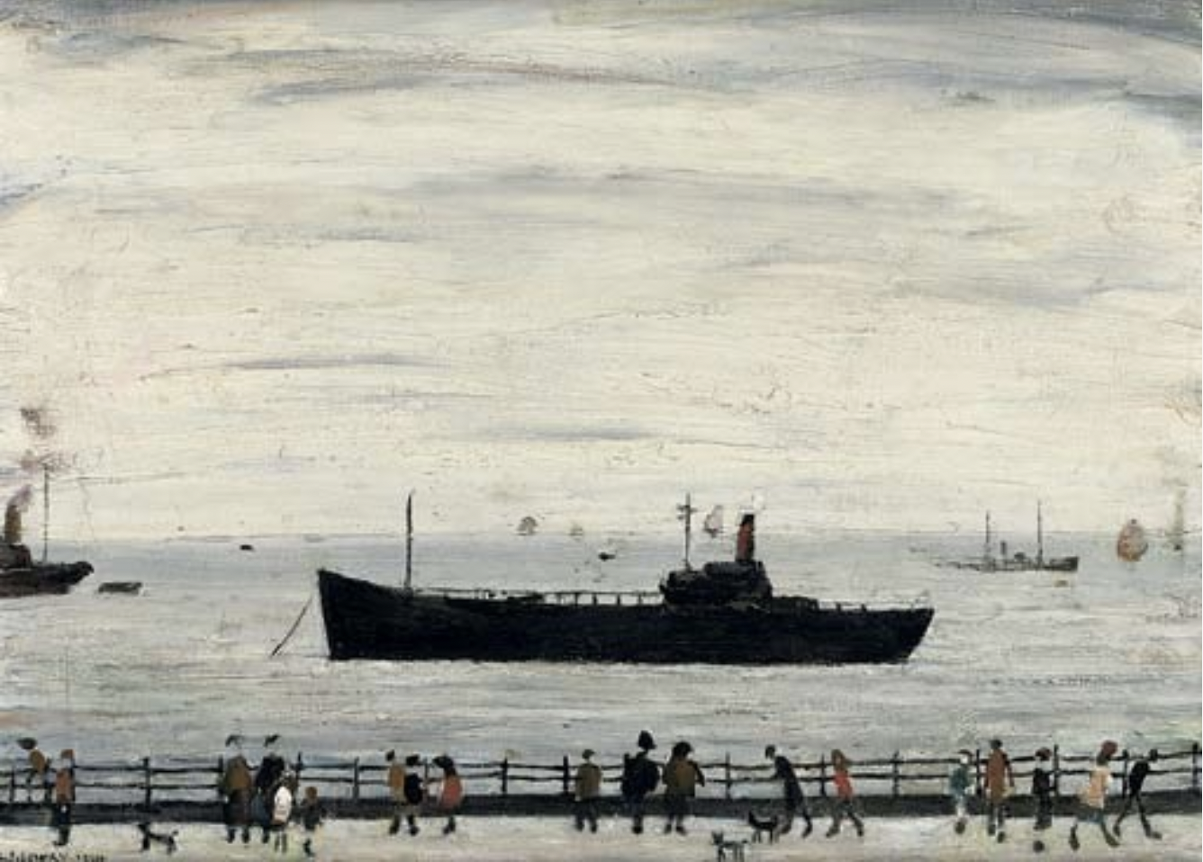 Steamer off Promenade (1964) by Laurence Stephen Lowry (1887 - 1976), English artist.