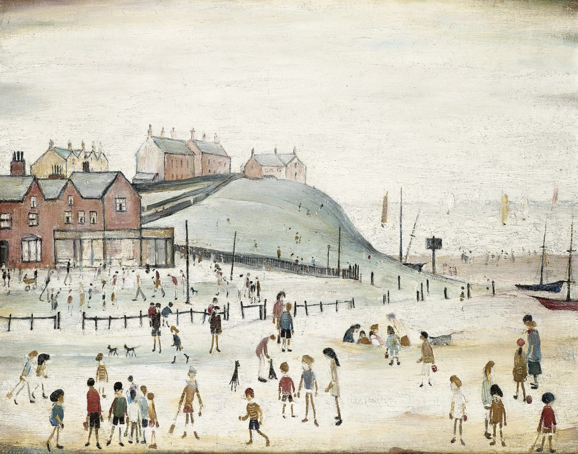 People at the seaside (1949) by Laurence Stephen Lowry (1887 - 1976), English artist.