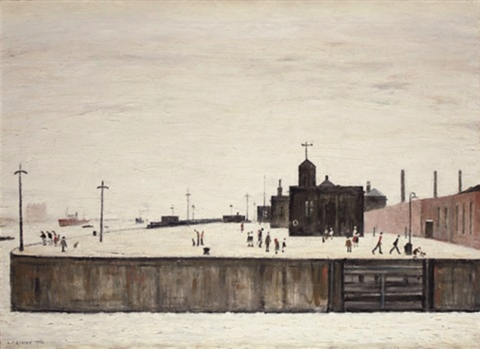 The Waterloo Dock, Liverpool (1962) by Laurence Stephen Lowry (1887 - 1976), English artist.