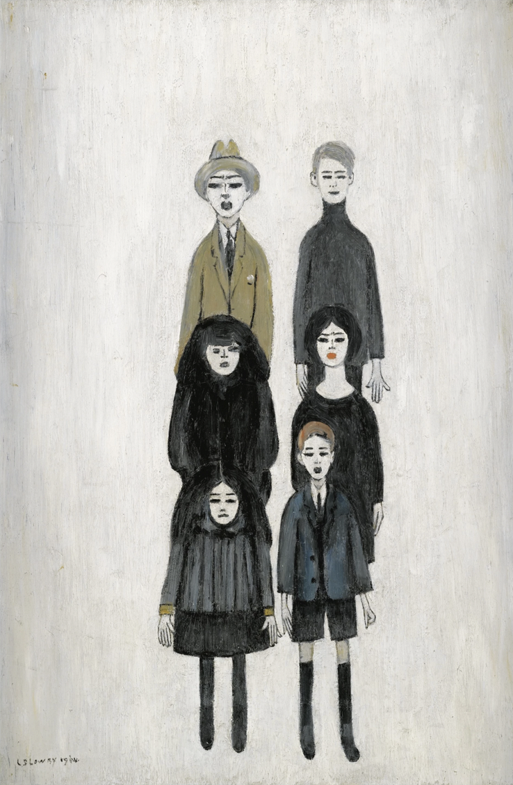 A family of six (1964) by Laurence Stephen Lowry (1887 - 1976), English artist.