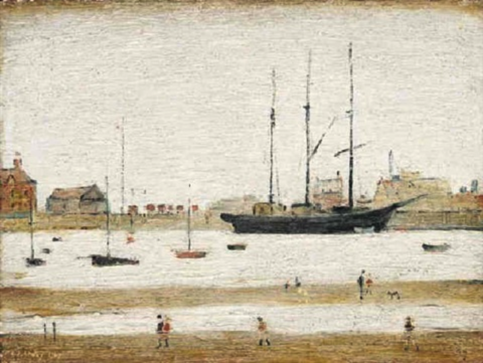 Rhyl Harbour (1947) by Laurence Stephen Lowry (1887 - 1976), English artist.