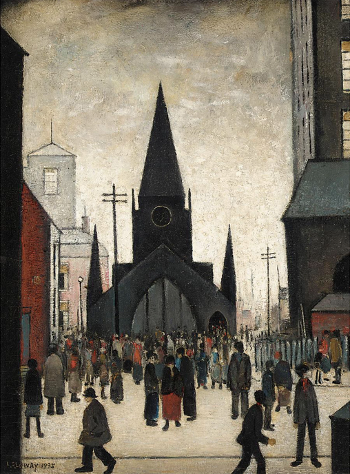 After Sunday Service (1935) by Laurence Stephen Lowry (1887 - 1976), English artist.