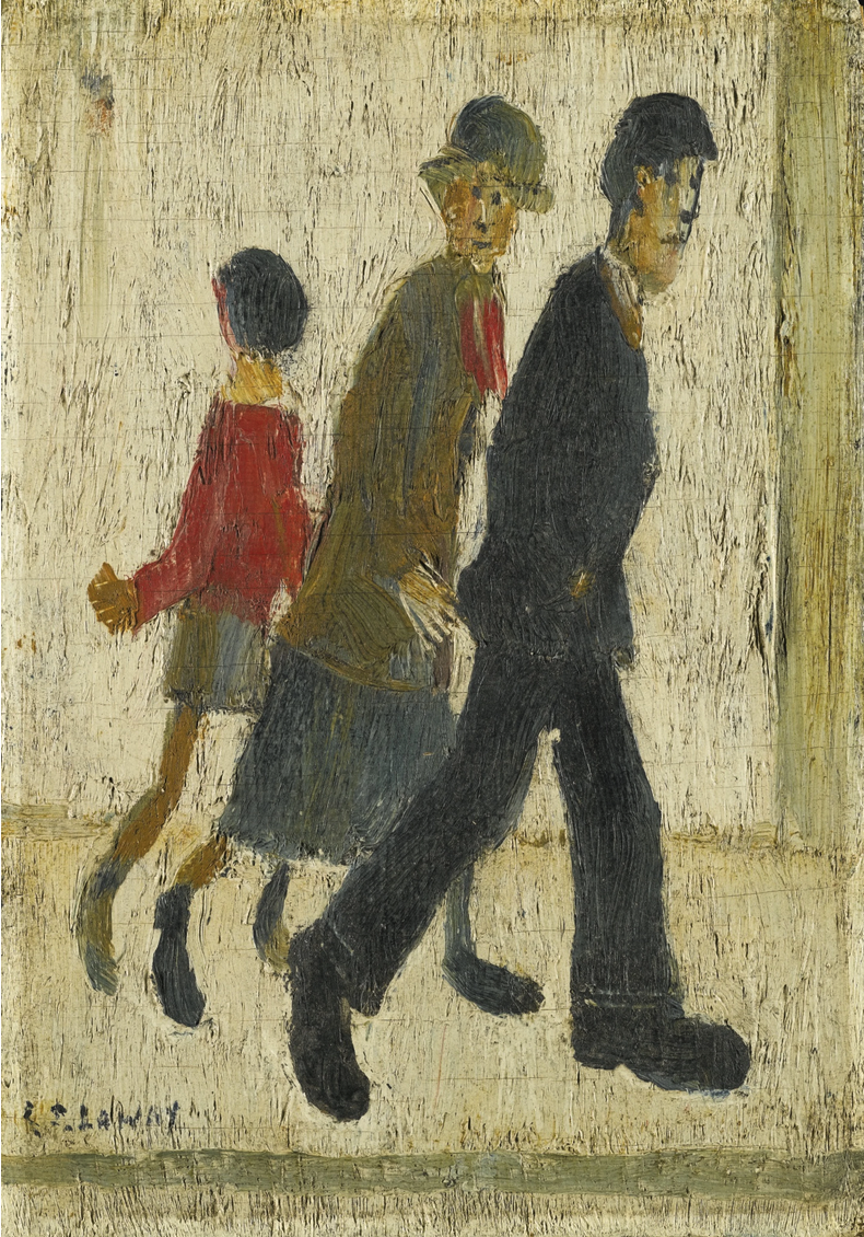 Three figures (late 1940s) by Laurence Stephen Lowry (1887 - 1976), English artist.